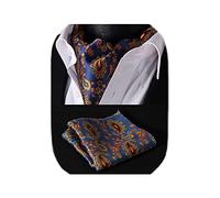 HISDERN Krawattenschal Herren blau orange gelb Paisley Halstuch Blumen Elegant Hochzeit Business Ascot Krawatte und Einstecktuch Set