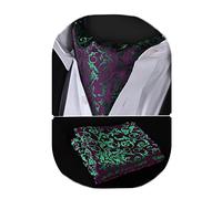 HISDERN Krawattenschal Herren Paisley Halstuch Ascot-Krawatte Seide Ascot Krawatte und Einstecktuch Set für Elegant Hochzeit Party,Lila & Grun,Einheitsgröße