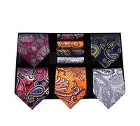 HISDERN Paisley Krawatten und Einstecktuch Set für Herren Lot 5 Stück Klassische Krawatte Männer Hochzeit Seidenkrawatte Einstecktuch mit Geschenkbox
