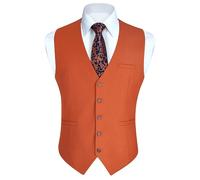 HISDERN Weste Herren Elegant Anzugweste für Herren Regular Fit Anzug Westen Herrenweste Hochzeitsweste Männer Business Hochzeit Anzugwesten,Gebranntes Orange,M