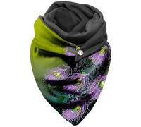 Hiseng Damen Schals Groß Dreieck Winter Dreieckstuch Warmer Lieblingsschal Scarf Knopf Chic Schal Poncho Druck Schals Soft Wrap Lange Stola (150x75cm,grüne Feder)