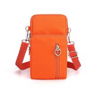 Hiseng Handytasche zum Umhängen,Volltonfarbe Herz Kleine Umhängetasche Damen, Crossbody Bag Damen,Handy Umhängetasche aus Nylon-Haut, Verstellbarer Dünner Gurt (M,Orange)