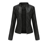 Hiseng Kunstlederjacke, Lederjacke Damen, Jacke Damen Frühling Herbst Sommer, Schlanke Damen Jacke, Biker Jacke, Kurz Lederjacke mit Reißverschluss Tasche XS-4XL