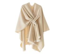 Hiseng Poncho Damen Strick Poncho Cape, Einfarbig Elegant Offene Front Umhang Übergroße Cardigan Schal Wrap Decke, Winter Warm Strickjacke für Frauen, Geschenke für Mutter (Beige,100)