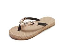Hiseng Sandales Plates Femme Été, Claquettes Plage Confortable Élégant Sandales Bout Ouvert Doux Léger Pantoufles Slip-on Chic Antidérapante Chaussures Mode