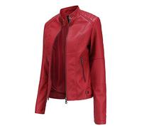 Hiser Kunstlederjacke Damen,Lederjacke Damen Rot, Herbst und Winter PU Kurze Casual Lederjacke Damen, Schmal Geschnittene Jacke mit Reißverschlusstaschen und Knöpfen-2XL