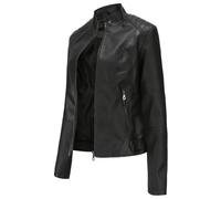 Hiser Kunstlederjacke Damen,Lederjacke Damen Schwarz,Herbst und Winter PU Kurze Casual Lederjacke Damen, Schmal Geschnittene Jacke mit Reißverschlusstaschen und Knöpfen-XL
