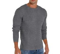 Hisir Herren Pullover Rundhals Kragen Zopfmuster Warm Langärmelig Sweater Leichter Freizeit Feinstrickpullover Pulli Männer