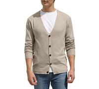 Hisir Strickjacke Herren Pullover V Ausschnitt Leichte Cardigan Elegant Winterjacke Klassischer Warme Weiche Strickjacken mit Knöpfe für Männer (Khaki, XL)