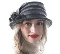 HISSHE Dame Wolle Blumen Eimer Glocke Bowler Mütze Fühlte Kleid Hüte (Grau,M)