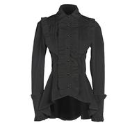 HistoryWomen Viktorianische Gothic Steampunk Bluse Baumwolle Rüschen Button Down Hemd mit Schnürung am Rücken Weiß Schwarz, Schwarz, X-Groß