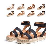 Hitmars Sandalen Damen Plateau Frauen Keilabsatz Sommer Espadrille Sandaletten Wedge Offene Slingback Knöchel Boho Sandalen Schwarz Khaki Braun Leopard Weiß Gr. 35-43 EU Blau 39