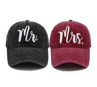 Hiwelove Mr & Mrs EST 2023 Hüte für Männer Frauen, Braut Bräutigam Hüte 3D Bestickte Baseball Caps Set Hochzeit Geschenke für Paare, Schwarzer Mr Hat und roter Mrs. Hat, Einheitsgröße
