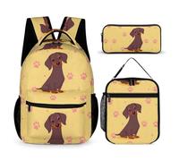 Hixingo 3er Set Schulranzen mit Isolierte Kühltasche und Federmäppchen (Süßer Hund 4,One Size)