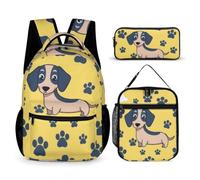 Hixingo 3er Set Schulranzen mit Isolierte Kühltasche und Federmäppchen (Süßer Hund 5,One Size)