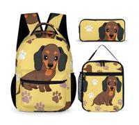 Hixingo 3er Set Schulranzen mit Isolierte Kühltasche und Federmäppchen (Süßer Hund 6,One Size)