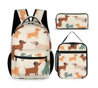 Hixingo 3er Set Schulranzen mit Isolierte Kühltasche und Federmäppchen (Süßer Hund 8,One Size)