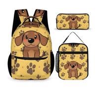 Hixingo 3er Set Schulranzen mit Isolierte Kühltasche und Federmäppchen (Süßer Hund 9,One Size)