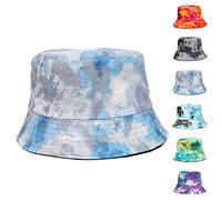 Hixingo Hut Fischerhüte für Damen Herren, Sonnenhut Bucket Hat Tie Dye Bunt Druck Faltbar Reversibel Freizeithut Strandhut - Sommer Outdoor Camping Reisen Wandern (Blau,22-23")