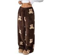 Hixingo Pyjamahose Damen Lang Flanell Große Größen, Schlafanzughose Damen Lang Winter Warm Flauschige Schlafanzughose Weich Plüsch Elastischer Komfortbund (S13 Braunbär,S)