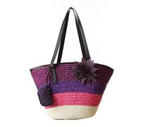 Hixingo Strohtaschen Damen Groß Kapazität Strandtasche Stroh Totes Taschen, Mode Sommer Boho Strand Gewebte Tasche Frauen Schultertaschen, Strohsack für Reisen und Urlaub (45x30x27cm,Violett)