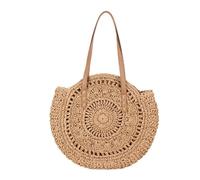 Hixingo Strohtaschen Damen Groß Kapazität Strandtasche Stroh Totes Taschen, Mode Sommer Boho Strand Gewebte Tasche Frauen Schultertaschen, Strohsack für Reisen und Urlaub (Kamel aushöhlen,44x41x24cm)