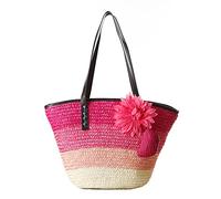 Hixingo Strohtaschen Damen Groß Kapazität Strandtasche Stroh Totes Taschen, Mode Sommer Boho Strand Gewebte Tasche Frauen Schultertaschen, Strohsack für Reisen und Urlaub (45x30x27cm,rot)