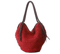 Hixingo Strohtaschen Damen Groß Kapazität Strandtasche Stroh Totes Taschen, Mode Sommer Boho Strand Gewebte Tasche Frauen Schultertaschen, Strohsack für Reisen und Urlaub (one size,rot)