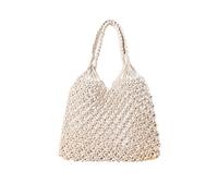 Hixingo Strohtaschen Damen Strandtasche Stroh Totes Taschen, Sommer Boho Strand Gewebte Tasche Frauen Schultertaschen, Strohsack für Reisen Urlaub (48x35cm,Weiß)