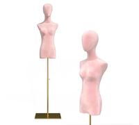 HIYOUGO Schaufensterpuppe, Samt Weiblich Schneiderpuppe, Schneiderbüste mit Verstellbarer Höhe Damenbüste Mannequin Kleiderpuppe Torso Weibliche Büste Kleid Ausstellungsstand (rosa, A)