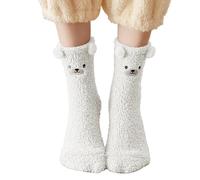 Hjatirace Socken Damen,Bestickte Strümpfe aus Korallen Fleece | Dicke Cartoon Stickerei Flauschige Stoppersocken,Für Männer, Frauen, Familie, Kinder Und Für Zuhause Im Wohnzimmer