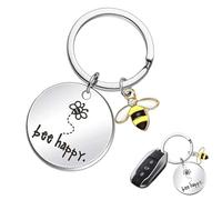 HJDJBD 2 Stück Biene Schlüsselanhänger,bienen geschenk,Bee Anhänger,anhänger glücksbringer,Bee Happy Geschenke,Silberner süßem mit Damen,für Kollegen Geburtstag Geschenk,weihnachtsschlüsselanhänger