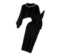Hjinlinw Rippenstrick Kleid Damen, Bodycon 2 Teiliges Sweater Minikleid, Zweiteiliger Anzug Pullover, Winterkleid Elegant Hohe Elastizität, Strickkleid Damen Herbst Lang