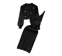Hjinlinw Rippenstrick Kleid Damen, Bodycon 2 Teiliges Sweater Minikleid, Zweiteiliger Anzug Pullover, Winterkleid Elegant Hohe Elastizität, Strickkleid Damen Herbst Lang