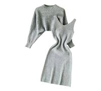 hjinlinw Rippenstrick Kleid Damen,Bodycon 2 Teiliges Sweater Strickkleid Minikleid,Strickkleid Zweiteiliger Anzug Pullover,Winterkleid Elegant Hohe Elastizität,Strickkleid Damen Herbst Lang