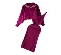 hjinlinw Rippenstrick Kleid Damen,Bodycon 2 Teiliges Sweater Strickkleid Minikleid,Strickkleid Zweiteiliger Anzug Pullover,Winterkleid Elegant Hohe Elastizität,Strickkleid Damen Herbst Lang