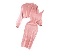 hjinlinw Rippenstrick Kleid Damen,Bodycon 2 Teiliges Sweater Strickkleid Minikleid,Strickkleid Zweiteiliger Anzug Pullover,Winterkleid Elegant Hohe Elastizität,Strickkleid Damen Herbst Lang
