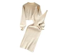 hjinlinw Rippenstrick Kleid Damen,Bodycon 2 Teiliges Sweater Strickkleid Minikleid,Strickkleid Zweiteiliger Anzug Pullover,Winterkleid Elegant Hohe Elastizität,Strickkleid Damen Herbst Lang
