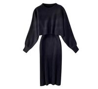 Hjinlinw Rippenstrick Kleid Damen - Bodycon 2 Teiliges Sweater Strickkleid Minikleid, Zweiteiliger Anzug Pullover, Winterkleid Elegant Hohe Elastizität, Herbst Lang