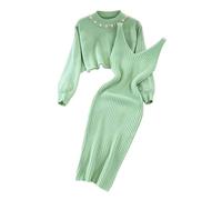 Hjinlinw Rippenstrick Kleid Damen - Bodycon 2 Teiliges Sweater Strickkleid Minikleid, Zweiteiliger Anzug Pullover, Winterkleid Elegant Hohe Elastizität, Herbst Lang