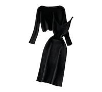 Hjinlinw Rippenstrick Kleid Damen - Bodycon 2 Teiliges Sweater Strickkleid, Zweiteiliger Anzug Pullover, Winterkleid Elegant Hohe Elastizität, Minikleid Damen Herbst Lang