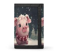 HJKBCV Geldbörse mit Weihnachtsbaum und Schweinchen, dreifach gefaltet, Kreditkartenetui, tragbar, Outdoor-Sport, Geldbörse, Münzgeldbörse mit Ausweisfenster, für Männer und Frauen, Stil,