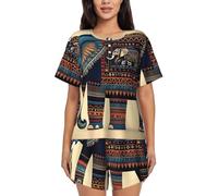 HJLUUFT aztekischer Sommer-Pyjama mit Elefantenmotiv für Damen - weich und bequem, Damen-Pyjama-Set, Postpartum-Kleidung und Damen-Loungewear, Schwarz , XXL