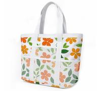 HJOSWVNS Strandtasche Orange Blume Grün Strandtasche mit Reißverschluss Handtaschen Beach Bag Handbag Faltbar Einkaufstasche Sandschutz Strandtaschen Badetasche Strand Tasche Pool Bag 33x32cm/1 Stück