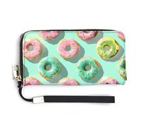 HJUQNGF Damen-Geldbörse mit Brille auf dem Tisch, lange Geldbörse, Reißverschluss, Clutch, großes Fassungsvermögen, Leder, Kredit- und Münzgeldbörse, Mini-Donut-Muster, 20.0*10.5cm