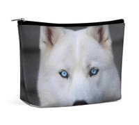 HJUQNGF Halloween-Kosmetiktasche, tragbar, Kulturbeutel, große Kapazität, Reise-Make-up-Tasche, Beauty-Make-up-Organizer für Shampoo, Conditioner, Pinsel-Set, Make-up-Zubehör, Blue Eyed White Husky,