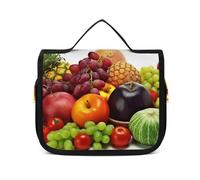 HJUQNGF Kulturbeutel für Damen, Reise-Kosmetiktasche, verschiedene frische Gemüse, Obst, große Make-up-Tasche, zum Aufhängen, Kosmetik-Organizer für Toilettenartikel, Zubehör, 3-in-1-Behälter, weiß,