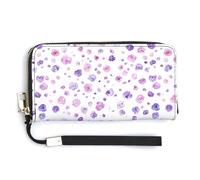 HJUQNGF Lange Geldbörse für Damen, Motiv: Kaktus und Blumen, Reißverschluss, Clutch, großes Fassungsvermögen, Leder, Kredit- und Münzgeldbörse, Kleine lila Rose, 20.0*10.5cm