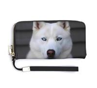 HJUQNGF Langes Portemonnaie mit Halloween-Kürbis-Handgelenk, Damen-Geldbörse, Reißverschluss, Clutch, großes Fassungsvermögen, Leder, Kreditkartenhalter, Münzgeldbörse, Blue Eyed White Husky,
