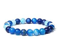 HJYUK Armkette Herren, Stein Armbänder Matt Blau Achat Naturstein Perlen Armbänder Chakra Armband Yoga Balance Freundschaftsarmband Schmuck Für Frauen Mädchen Jungen 17Cm